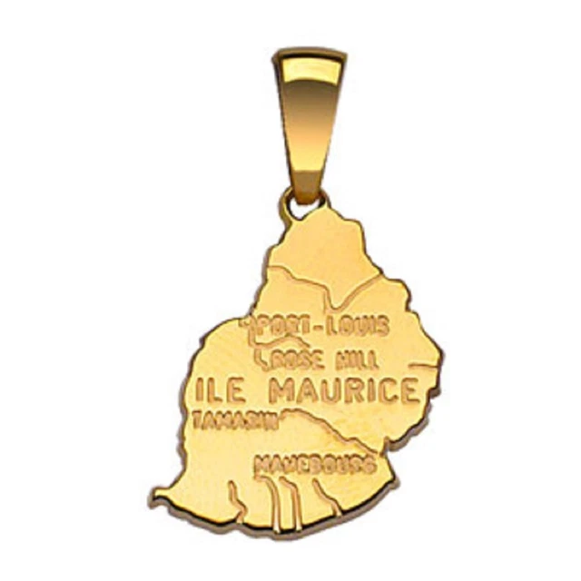 Pendentif Carte Île Maurice En Argent Sterling Plaqué Or - Breloque Voyage 24 Mm - Bijou Personnalisé - 7
