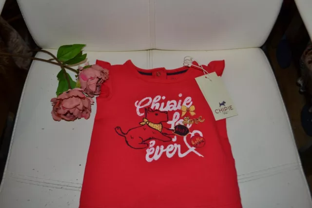 tee shirt neuf etiquette chipie 18 mois rouge petit chien voir bas fleurie neuf