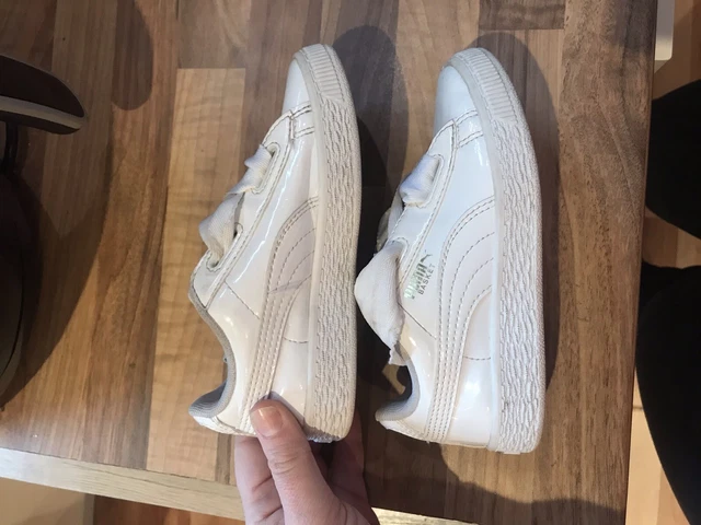 BASKETS PANIER FILLES Exc Puma Argent Blanc Sequin Bling Taille 2