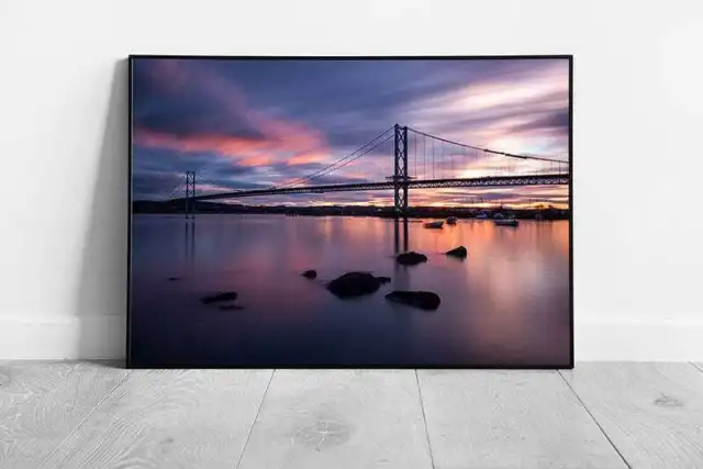 Purple & Blue sunset over Forth Road Bridge Firth of Forth River Wall Art Print