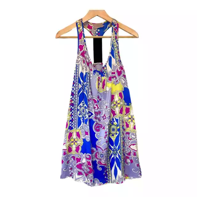 Alice & Trixie Silk Dress Razor Back Geometric Floral Mini Size S