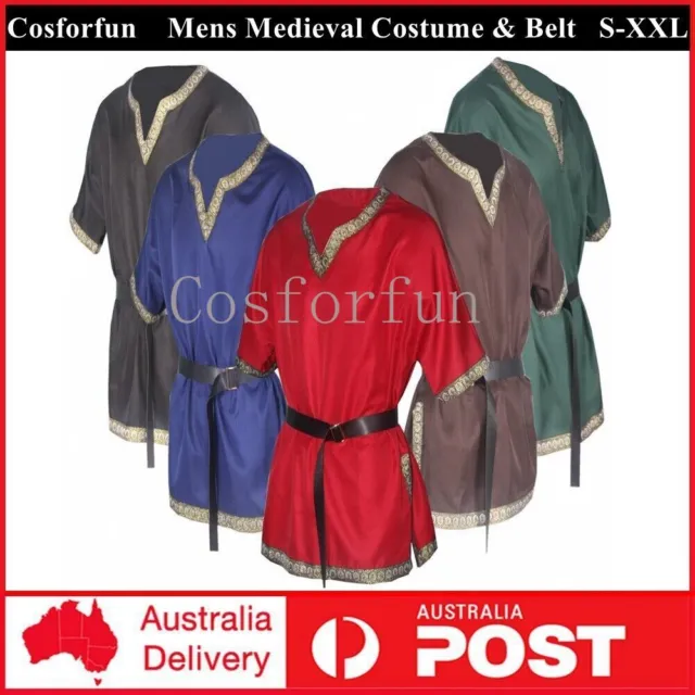 Mens Medieval Renaissance Tunic Top Shirt Viking Norseman Saxon Costume Belt
