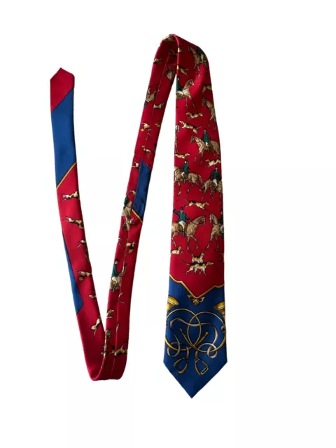 VTG Polo Ralph Lauren Italy Neck Tie 100% Silk Handmade Horse Dog Racing USA