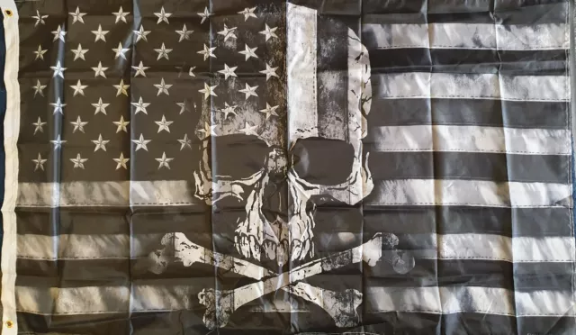 USA SKULL Flag 5x3 Feet. Bikers Maga Militia Veterans Soldiers Patriots Bn
