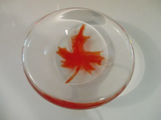 Studio Art Glass Hand Blown Bowl w/ Maple Leaf by Kelly Lowe