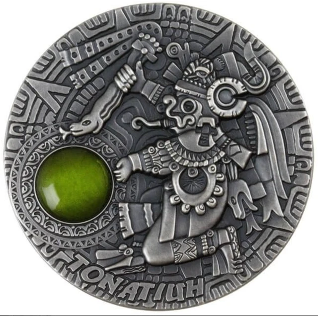 2020 Tonatiuh Sun Gods 2 oz Antique finish Silver Coin 5$ Niue Aztec Mayan