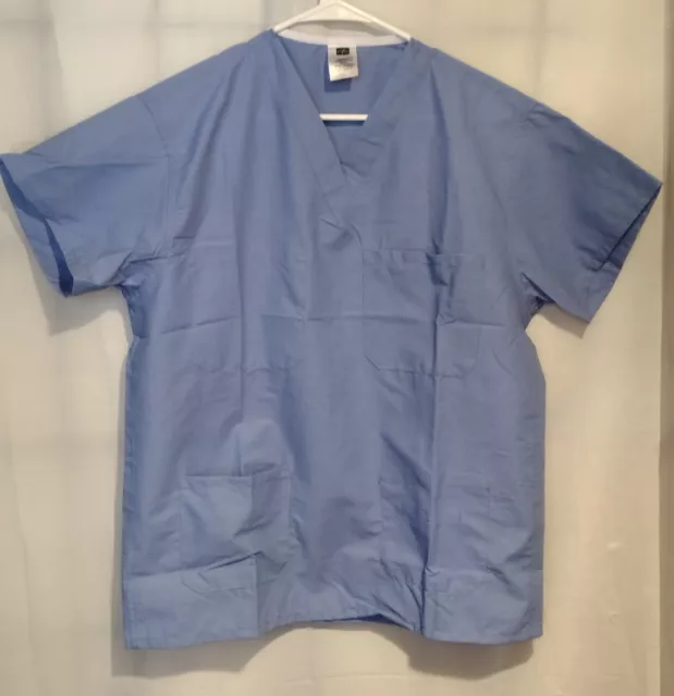 2 NEW Medline Angel Stat Scrub Tops  4 Pocket Reversible Size Small Ceil Blue