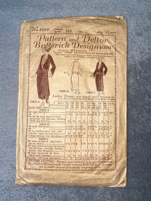 VTG 1920s Butterick & Deltor Flapper Dress Pattern 4070