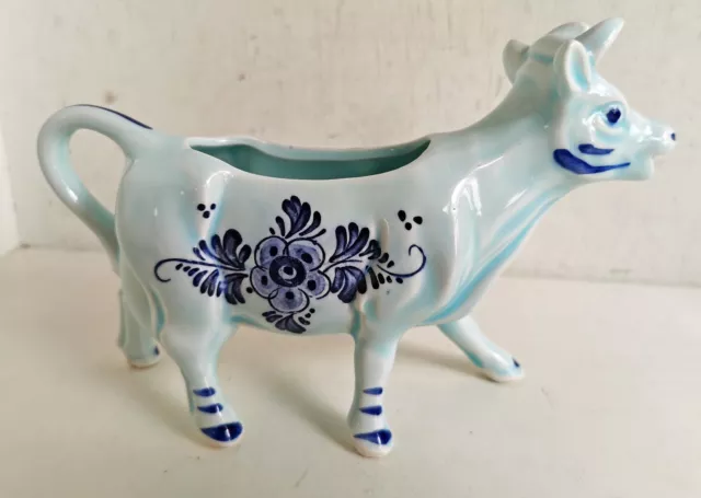 Cow Creamer Blue & White Ceramic DBL Delft Holland, Windmill Decoration (c687)