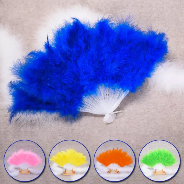 Women Fluffy Feather Hand Fan Folding Fan Wedding Costume Party Dance Fan Gift