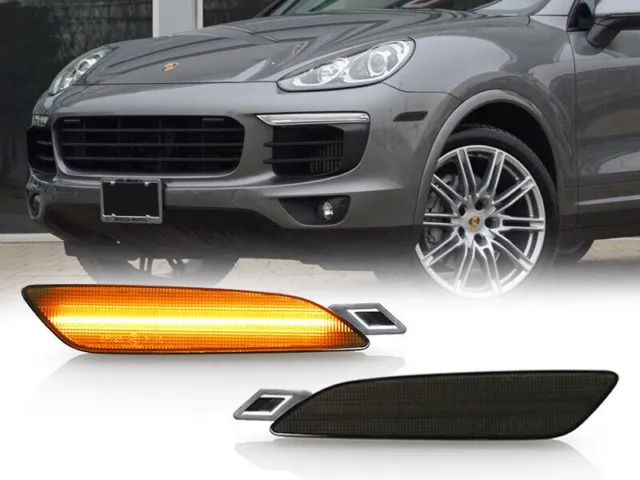 Amber LED Front Bumper Side Marker Lights Smoked For 2015-18 Porsche Cayenne 958