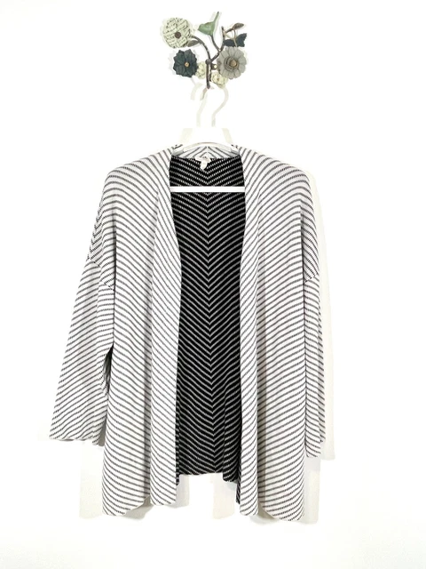 Eileen Fisher Womens White Silk Blend LS Open Front Cardigan Sweater Size Large