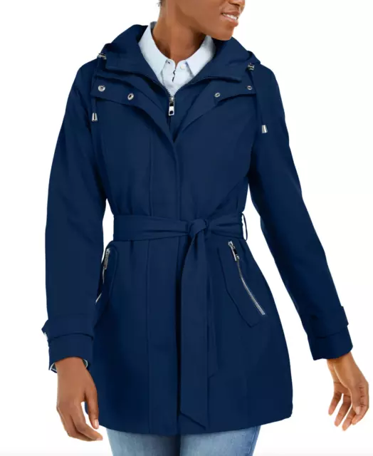 Nautica Womens Navy Seas Hooded Belted Water Resistant Raincoat B5225 Size XL 3