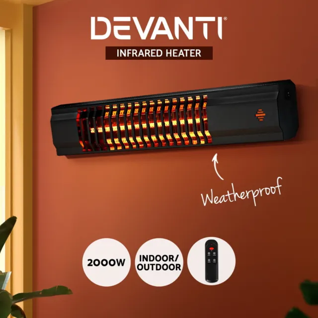 Devanti Electric Strip Heater Infrared Radiant Heaters Reamote control 2000W