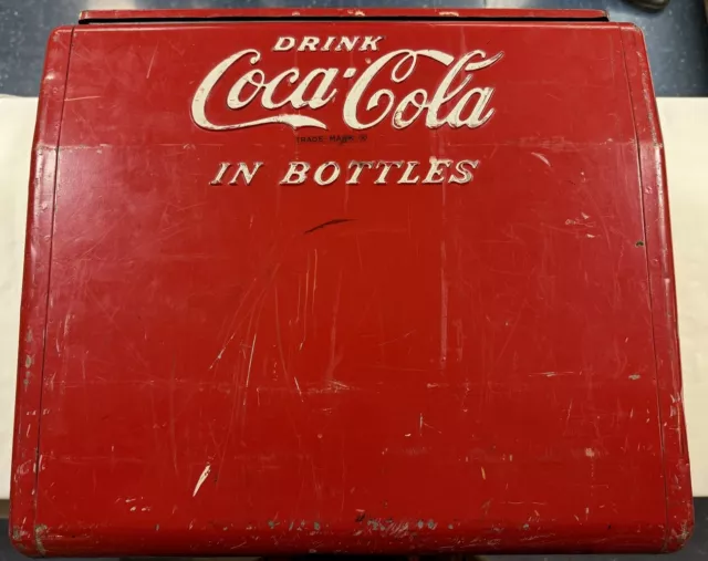 Vintage Coca Cola Red Metal Cooler w/ Opener & Tray - by Cavalier - IN BOTTLES