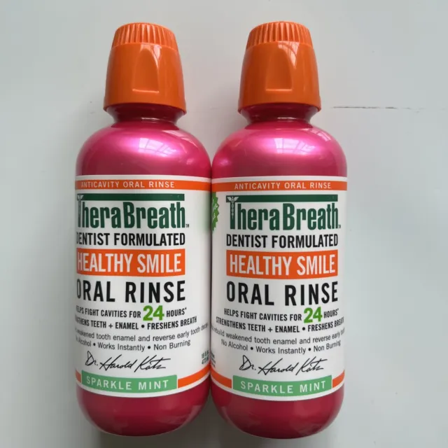 Lot 2 - TheraBreath Healthy Smile Anticavity Oral Mouth Rinse - Sparkle Mint