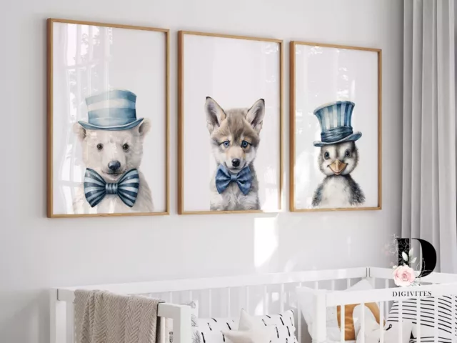 Baby Boy animal nursery Wall art prints, Kids room print, baby nursery decor,