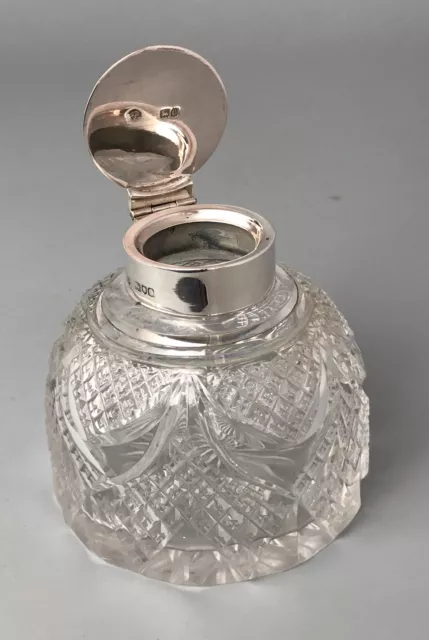 Victorian SOlid Silver & Cut Glass Inkwell William Hutton London 1898 GEZX