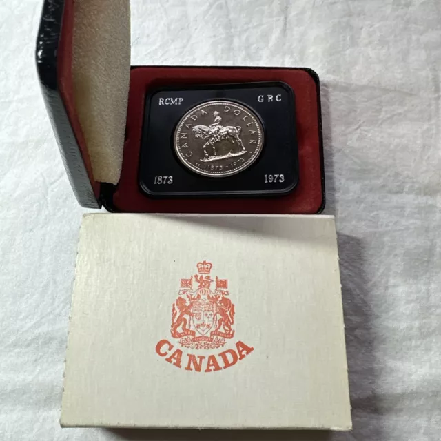 1873/1973 Canadian  Rcmp Commemorative Silver Dollar Coin In Orig Box Canada