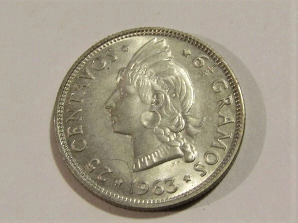 Dominican Republic 1963 25 Centavos Silver unc Coin