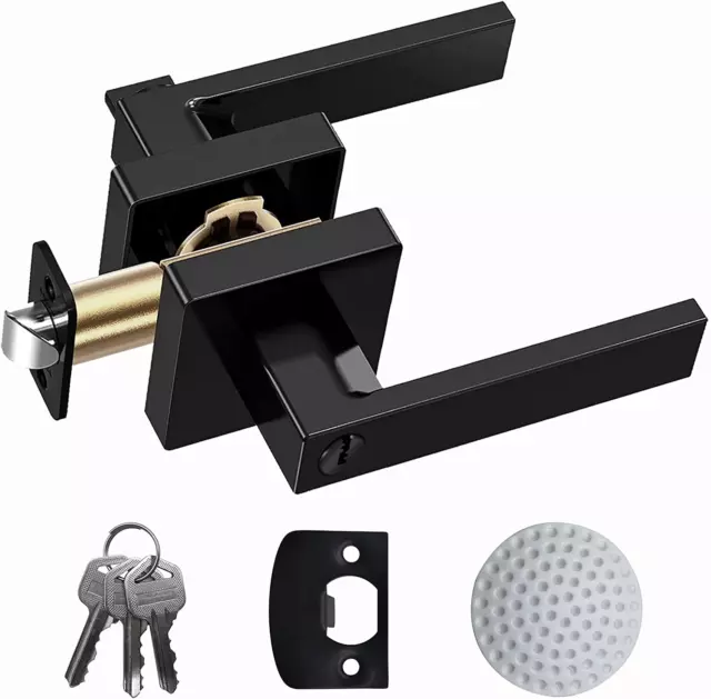 with Keyed Matte Black Door Knob, Square Door Lever for Bedroom, Passage Door Pr