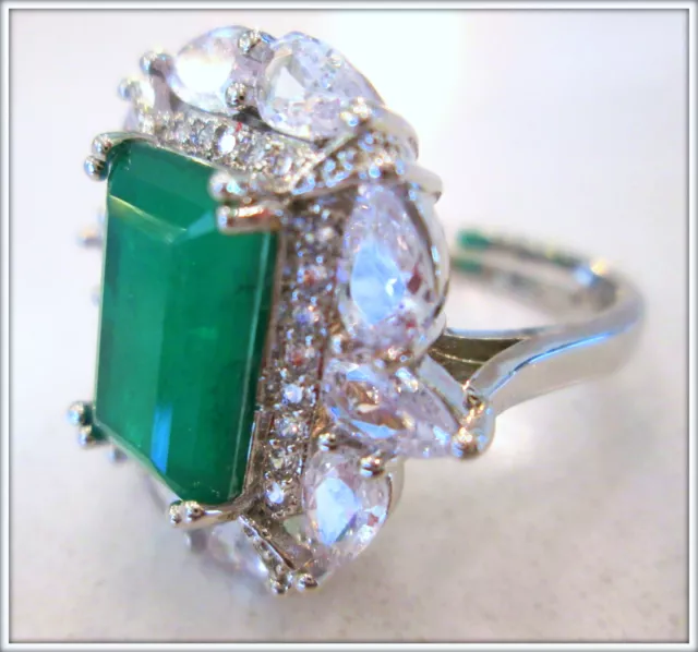 8 k Emerald gemstone labcreated moissanite ladies ring 18k gold filled  S 7.75