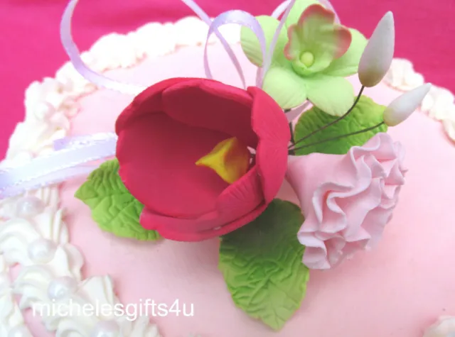 Pasta de goma tulipán rojo azúcar, hojas de clavel rosa, cinta flores decorativas de pastel