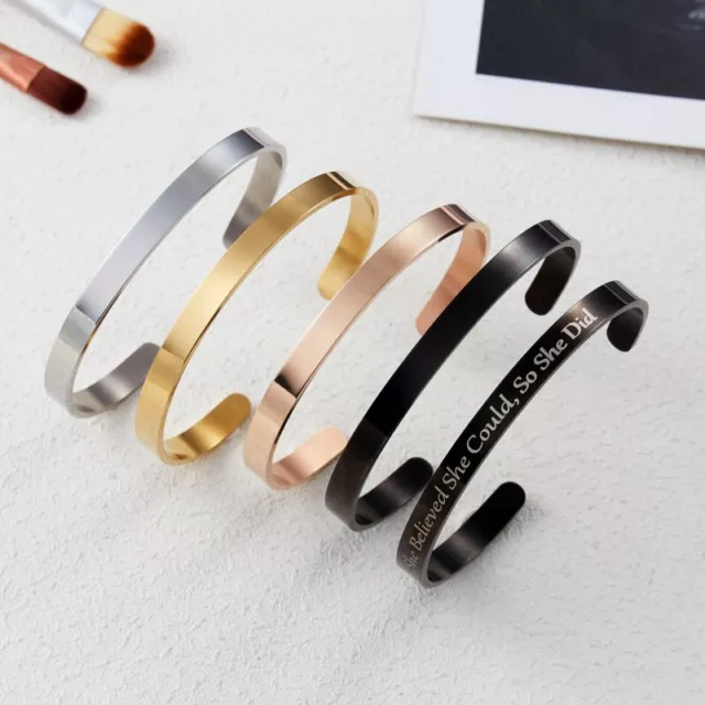 DIY Personalized Stainless Steel Bracelet Custom Date Name Engraved Cuff Gifts