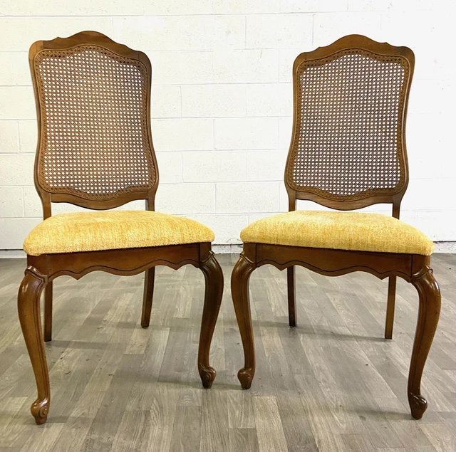 Vintage Lenoir Chair Co Louis XV Style Carved and Cane Dining Chairs - Pair