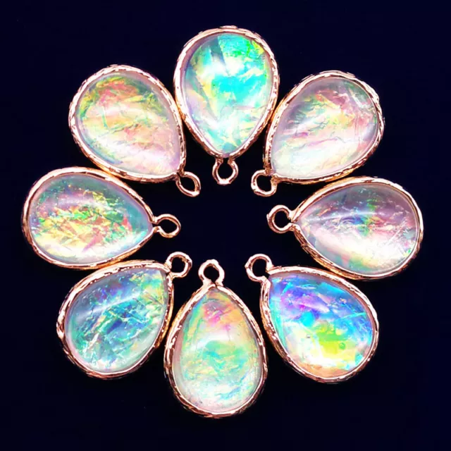 12Pcs 20x15x6mm Wrapped Rainbow Opal Teardrop Pendant Bead A-8BB