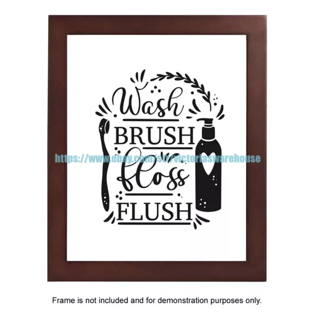 Office decor wash brush floss flush toilet bathroom funny sign poster 8x10"print