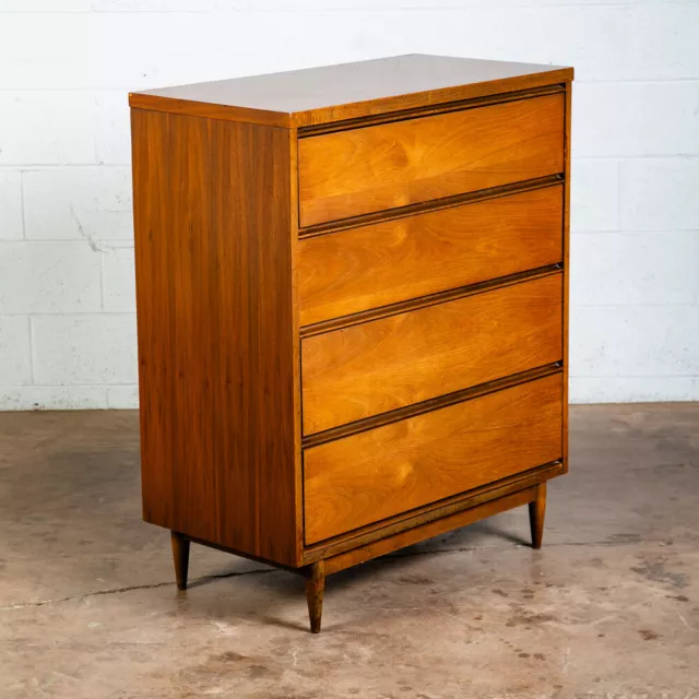 Mid Century Modern Highboy Dresser Walnut Bassett furniture 4 Drawer Chest Mcm