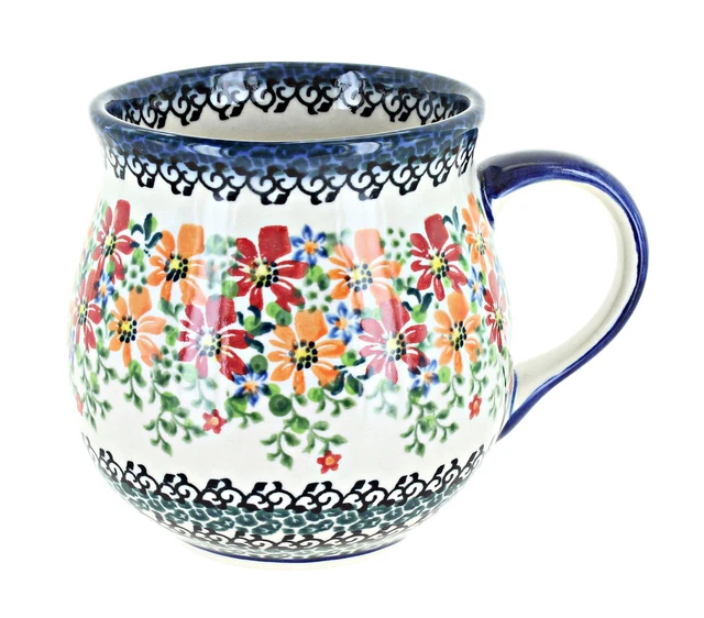 Blue Rose Polish Pottery Orange Blossom Large Bubble Mug