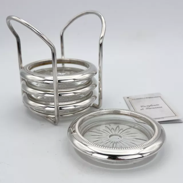 Set di quattro sottobicchieri vintage in vetro e silver plate posacenere antico