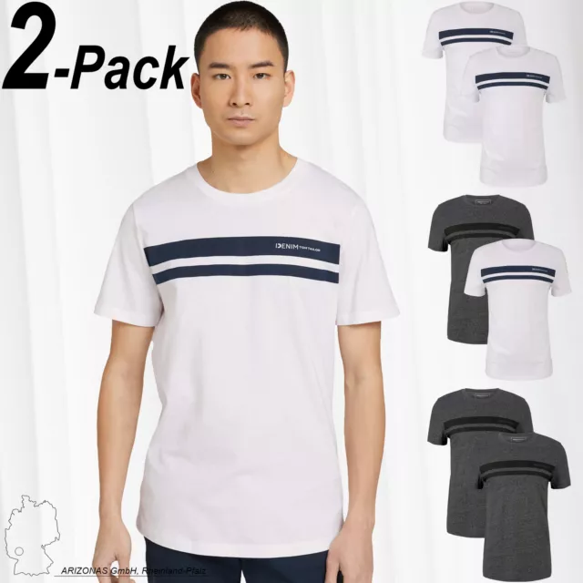 TOM TAILOR Men Basic T-Shirt 2-Piece Pack Logo Print Shortsleeve Set NEW