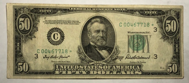 1950B $50 Federal Reserve STAR NOTE. Philadelphia. FR2109C* VF  #ar3