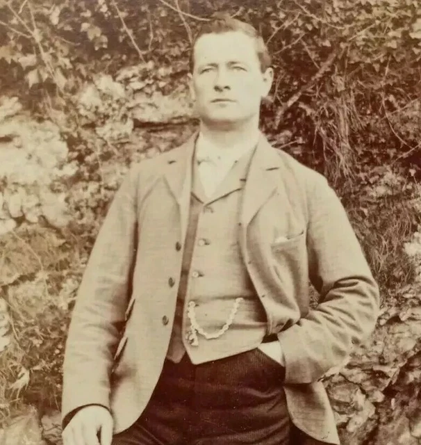 Antique Cabinet Card Photo Handsome Gentleman Outdoors Retro Fashion Suit
