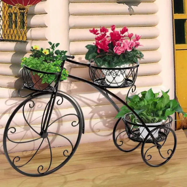 Tricycle Planter Chic Metal Plant Stand Baskets Bicycle Garden Bike Flower Pot