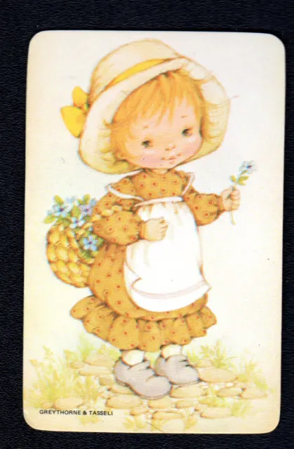 Vintage Swap Card - Cute Girl With Flowers (BLANK BACK)