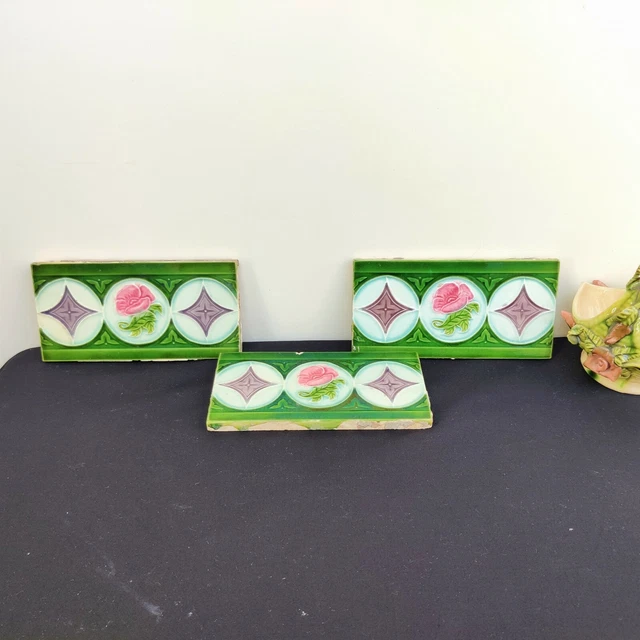 Vintage Architecture Furniture Tile 3 Pcs DK TM Majolica Nouveau Art Japan CT124
