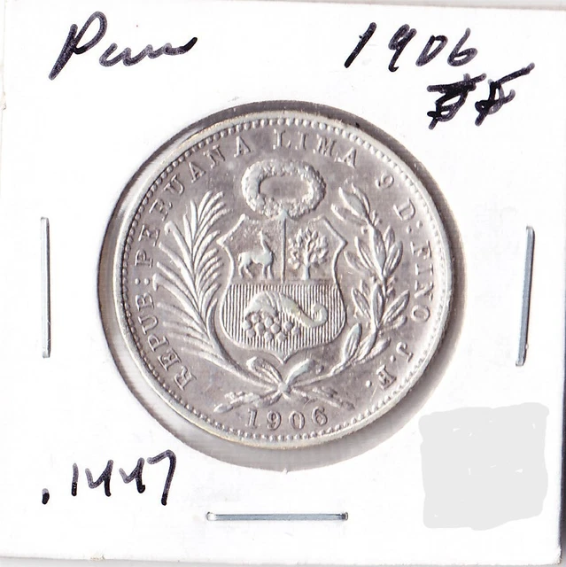 1906TF  Peru  1/5 Sol (KM-205.2)  0.1447 ASW Silver! [1.5 x 1.5]