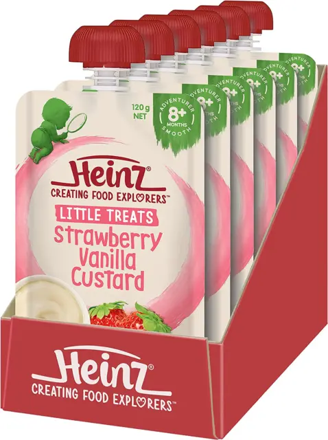 Heinz Little Treats Strawberry & Vanilla Custard Baby Food Pouch for 8+ Month...