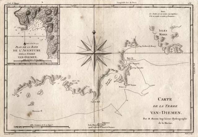 Tasmania Original Copperplate Map Bonne 1790