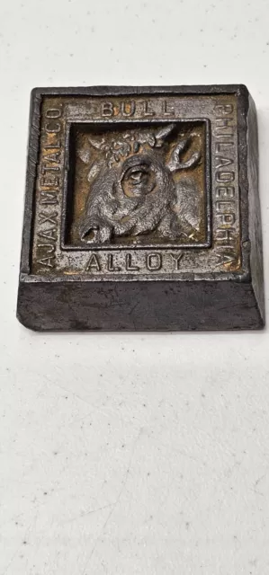 Ajax Metal Co Bull Alloy Paperweight Philadelphia Vintage Advertising 3"