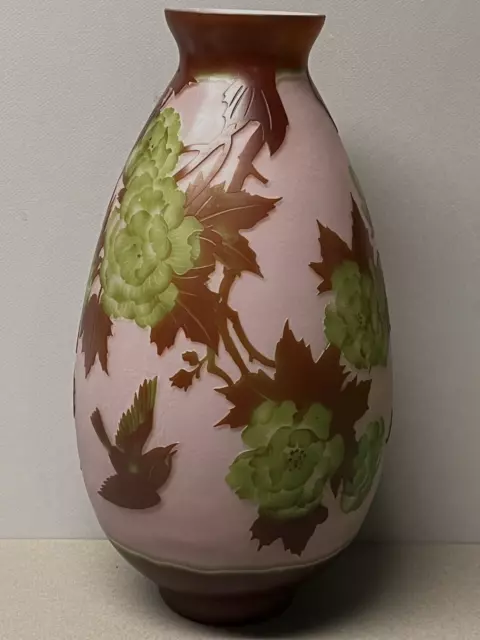 Vintage Reproduction Large GALLE Cameo Glass Vase-Large Floral With Birds!