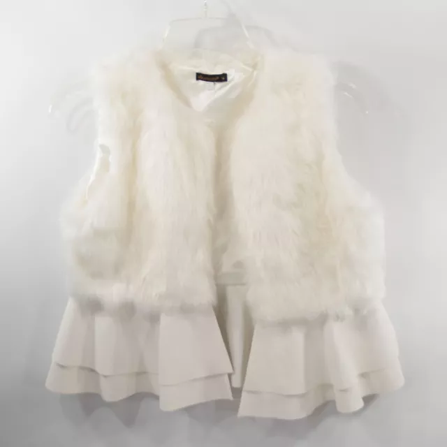 Ella Moss Cream Faux Fur Faux Leather Swing Vest 14 EUC