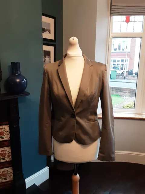 💕 H&M Lovely Biege Coloured Cotton Blazer Style Short Jacket Size 10 💕