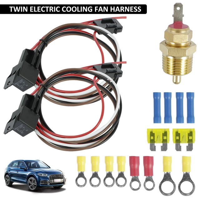 DUAL ELECTRIC FAN Relay Kit with Thermostatic Sensor Switch Safe