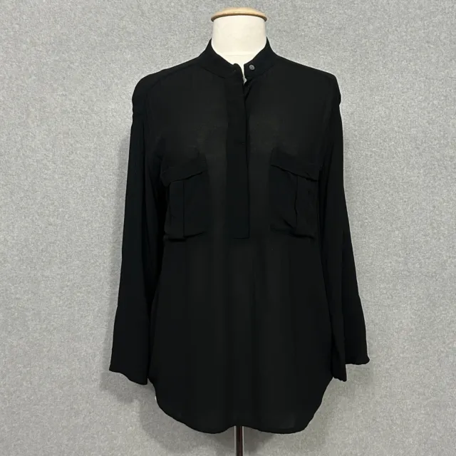 James Perse Womens Top 3 Large Black Slinky Hidden Button Popover Tunic Roll Tab