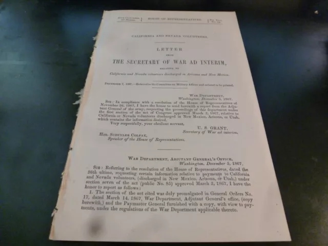Government Report 1867 California & Nevada Volunteers Discharged AZ/NM Civil War Government Report 1867 California & Nevada Volunteers Discharged AZ/NM Civil War
